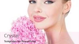  Presentation with skin health - Slide set consisting of young beautiful woman with flowers near face beauty treatment concept skin care pretty female with health fresh skin of body lady with pink makeup of eyes background and a lemonade colored foreground