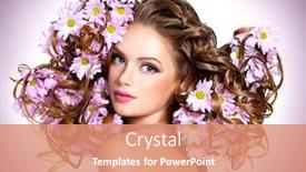  Presentation with beautiful flowers border floral design - Audience pleasing slide set consisting of young beautiful woman with flowers in hairs posing at studio backdrop and a coral colored foreground