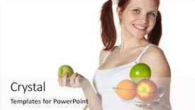  Presentation with white healthy food - Theme enhanced with young beautiful woman with fruits on a white background healthy food concept background and a white colored foreground