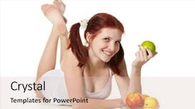  Presentation with white healthy food - Amazing PPT layouts having young beautiful woman with fruits on a white background healthy food concept backdrop and a lemonade colored foreground