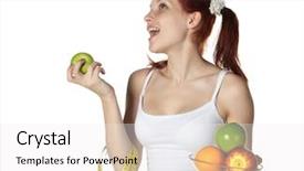  Presentation with white healthy food - Colorful PPT layouts enhanced with young beautiful woman with fruits on a white background healthy food concept backdrop and a white colored foreground