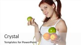  Presentation with white healthy food - Slides having young beautiful woman with fruits on a white background healthy food concept background and a white colored foreground