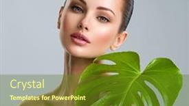  Presentation with leave - Colorful presentation theme enhanced with young-beautiful-woman-with-green backdrop and a tawny brown colored foreground