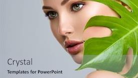  Presentation with beautiful green - Theme having young-beautiful-woman-with-green background and a light gray colored foreground