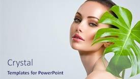  Presentation with leave - Amazing presentation design having young-beautiful-woman-with-green backdrop and a sky blue colored foreground