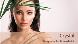  Presentation with leave - Slides having young-beautiful-woman-with-green background and a  colored foreground