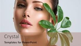  Presentation with skin health - Slide deck with young-beautiful-woman-with-green background and a coral colored foreground