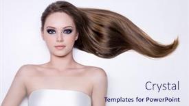  Presentation with long hair - Amazing slides having young beautiful woman with long straight smooth hair - white background backdrop and a sky blue colored foreground