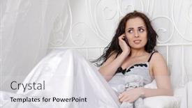  Presentation with phone - Presentation design featuring young-beautiful-woman-with-mobile background and a white colored foreground