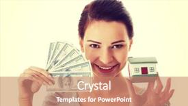  Presentation with money - Slide deck featuring young beautiful woman with money background and a coral colored foreground