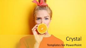  Presentation with yellow orange - Amazing slide deck having young beautiful woman with orange backdrop and a yellow colored foreground