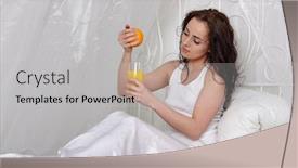  Presentation with healthy juice - Audience pleasing presentation consisting of young-beautiful-woman-with-oranges backdrop and a light gray colored foreground