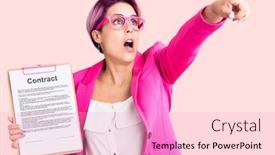  Presentation with contract - Beautiful presentation theme featuring young-beautiful-woman-with-pink backdrop and a lemonade colored foreground