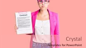  Presentation with contract - PPT layouts consisting of young-beautiful-woman-with-pink background and a lemonade colored foreground