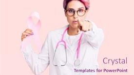  Presentation with pink ribbon - Audience pleasing slides consisting of young-beautiful-woman-with-pink backdrop and a sky blue colored foreground