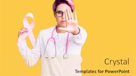  Presentation with pink ribbon - Theme enhanced with young-beautiful-woman-with-pink background and a yellow colored foreground