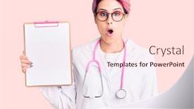  Presentation with medical clipboard - Beautiful PPT layouts featuring young-beautiful-woman-with-pink backdrop and a lemonade colored foreground