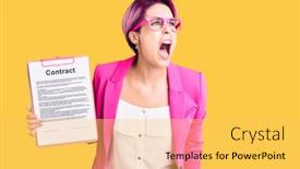  Presentation with pop art pink hair - PPT theme consisting of young-beautiful-woman-with-pink background and a yellow colored foreground