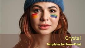  Presentation with makeup - Slide set with young-beautiful-woman-with-rainbow background and a tawny brown colored foreground