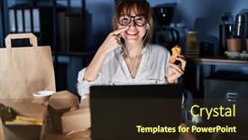  Presentation with food delivery - Slides consisting of young-beautiful-woman-working-using background and a  colored foreground