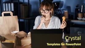  Presentation with food delivery - Presentation theme enhanced with young-beautiful-woman-working-using background and a wine colored foreground