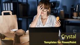  Presentation with food delivery - Slide deck with young-beautiful-woman-working-using background and a tawny brown colored foreground