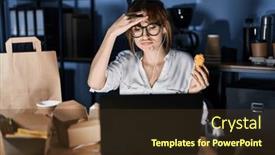  Presentation with food problem - Presentation theme having young-beautiful-woman-working-using background and a tawny brown colored foreground