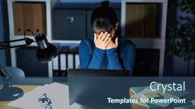  Presentation with woman crying - Presentation theme consisting of young-beautiful-woman-working background and a ocean colored foreground