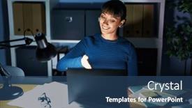  Presentation with friendly - PPT theme enhanced with young-beautiful-woman-working background and a ocean colored foreground