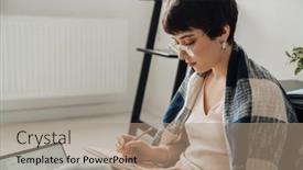  Presentation with writing notes - Presentation consisting of young-beautiful-woman-wrapped background and a  colored foreground