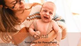  Presentation with crying baby - Slide deck featuring young-beautiful-woman background and a coral colored foreground