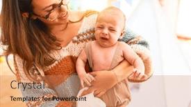  Presentation with crying baby - Slides with young-beautiful-woman background and a coral colored foreground