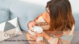  Presentation with milk baby - PPT theme consisting of young-beautiful-woman background and a coral colored foreground