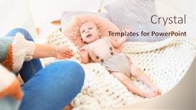  Presentation with crying baby - Colorful slides enhanced with young-beautiful-woman backdrop and a lemonade colored foreground
