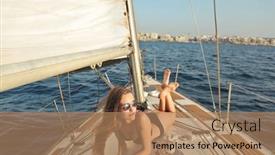  Presentation with sailboat - Presentation theme enhanced with young-beautiful-woman background and a coral colored foreground