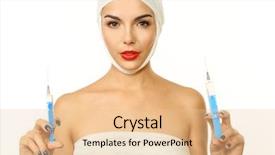  Presentation with chest - Slide set having young beautiful woman with a gauze bandage on her head and chest holding syringe isolated on white background and a lemonade colored foreground