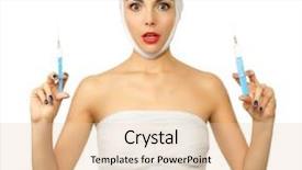  Presentation with syringe - Audience pleasing PPT theme consisting of young beautiful woman with a gauze bandage on her head and chest holding syringe isolated on white backdrop and a lemonade colored foreground