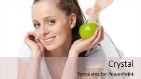 Presentation with white healthy food - Slide set enhanced with young beautiful woman with an apple on a white background concept of healthy food background and a mint green colored foreground