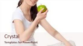  Presentation with white healthy food - Beautiful slide set featuring young beautiful woman with an apple on a white background concept of healthy food backdrop and a lemonade colored foreground