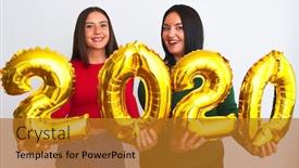  Presentation with new year 2020 - Theme featuring young-beautiful-women-smiling-happy background and a gold colored foreground
