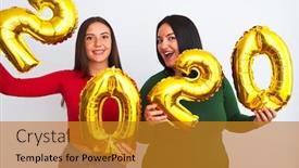  Presentation with women making - Cool new presentation with young-beautiful-women-smiling-happy backdrop and a gold colored foreground