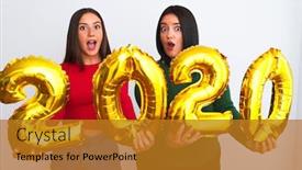  Presentation with women making - Presentation theme featuring young-beautiful-women-smiling-happy background and a gold colored foreground