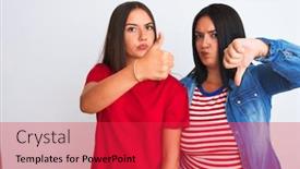  Presentation with women - Colorful presentation design enhanced with young-beautiful-women-wearing-casual backdrop and a red colored foreground