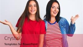  Presentation with comparison - Audience pleasing PPT theme consisting of young-beautiful-women-wearing-casual backdrop and a red colored foreground