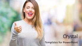  Presentation with work life balance scales business - Amazing PPT theme having young beautiful worker business woman backdrop and a lemonade colored foreground