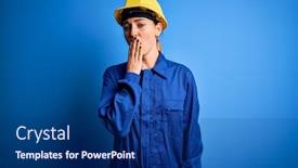  Presentation with blue eyes - Presentation theme enhanced with young-beautiful-worker-woman background and a navy blue colored foreground