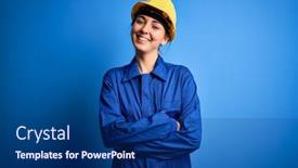  Presentation with security camera - PPT layouts consisting of young-beautiful-worker-woman background and a navy blue colored foreground