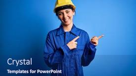  Presentation with camera security - Cool new presentation theme with young-beautiful-worker-woman backdrop and a navy blue colored foreground