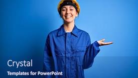  Presentation with security camera - Beautiful PPT theme featuring young-beautiful-worker-woman backdrop and a ocean colored foreground