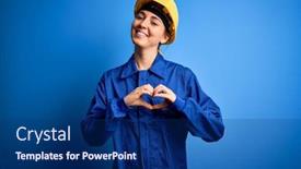  Presentation with love heart - Beautiful presentation theme featuring young-beautiful-worker-woman backdrop and a navy blue colored foreground